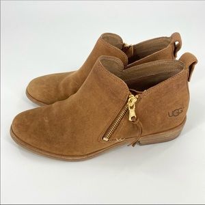 UGG Glee Tan Leather Side Zip Ankle Booties 8